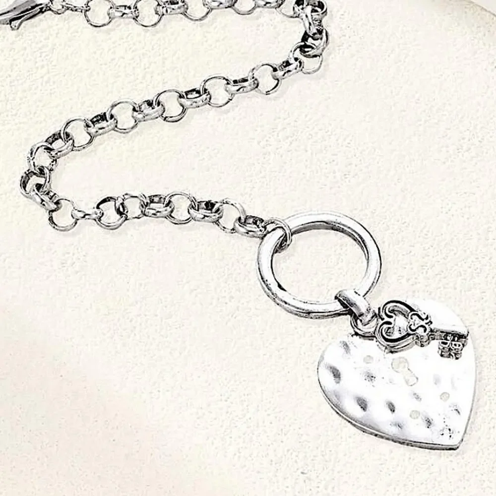 Stainless Steel Heart Bracelet Chain Link Statement Cuban